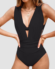 Luxury Figure-Flattering Swimsuit with Deep V-Neckline