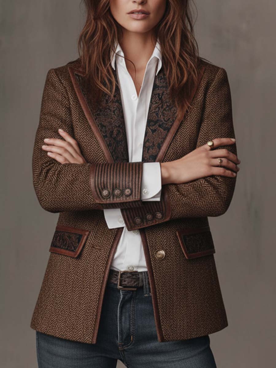 Herringbone Printed Panel Blazer