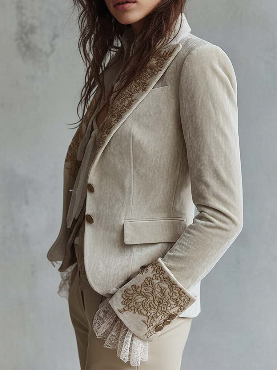 Ivory Embroidered Tailored Blazer