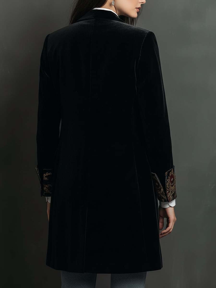 Black Baroque Print Lapel Slim Fit Blazer