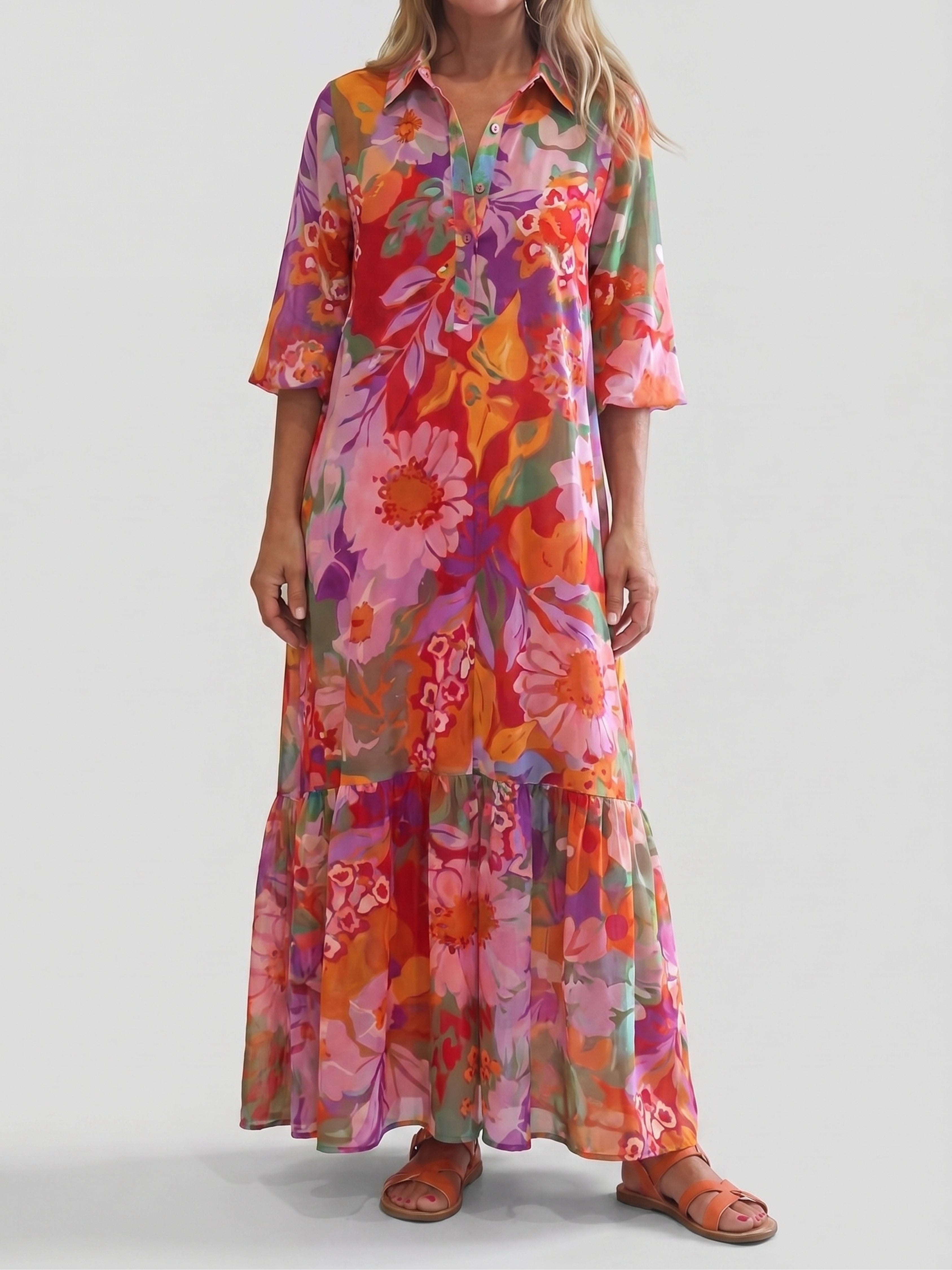 Soleil | Coral Floral Maxi Dress