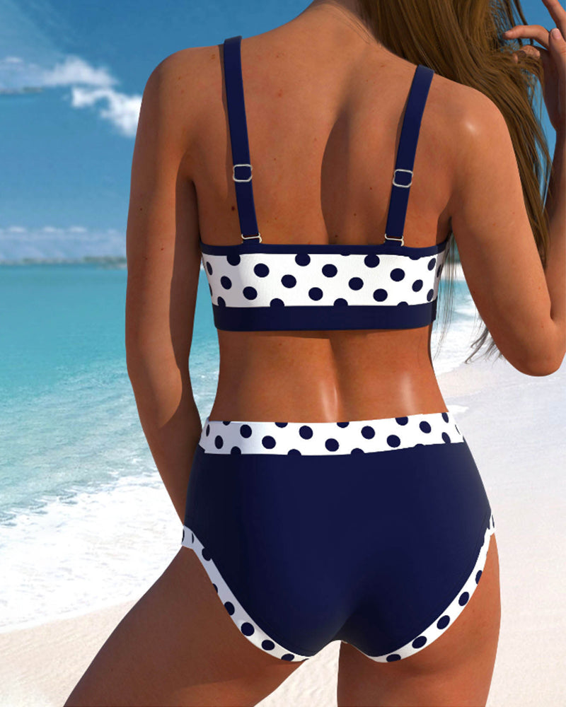 Liesbeth – High-Waisted Polka Dot Bikini with Patchwork Design
