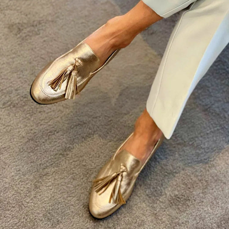 Gold Loafers with Tassels