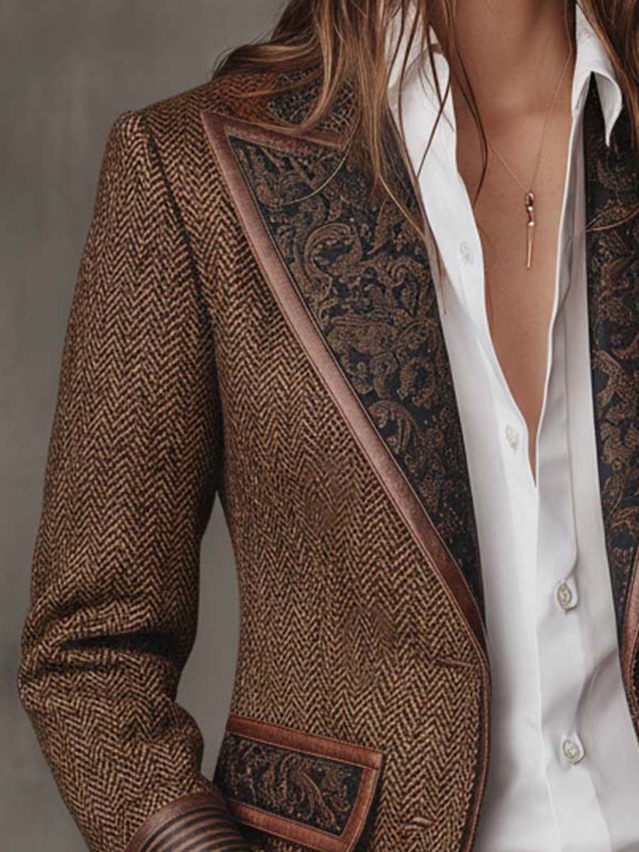 Herringbone Printed Panel Blazer