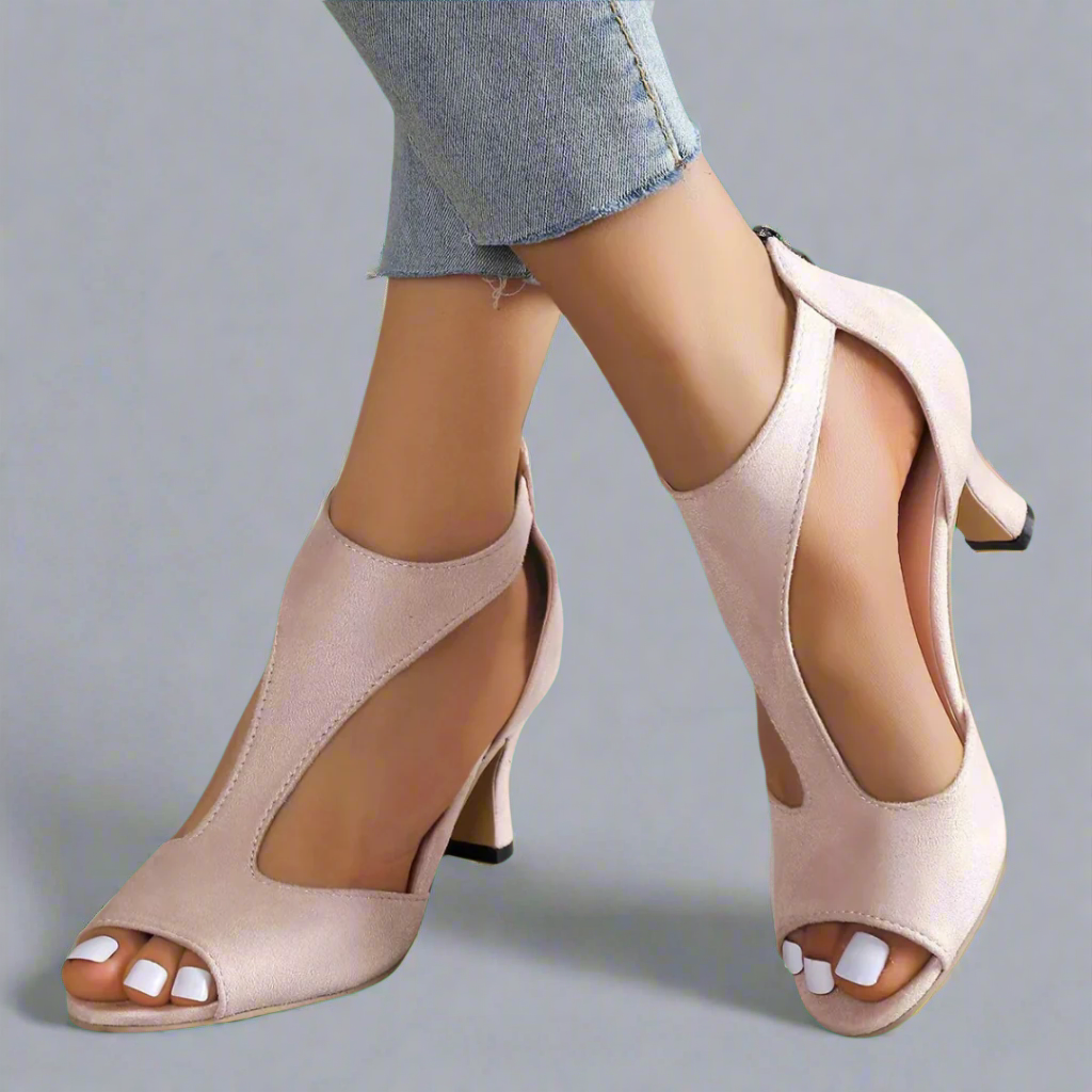 Heeled Sandals with Curved Cut-Out Detail