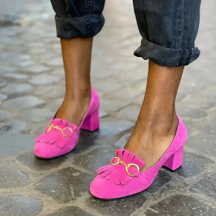 Court Shoes with Fringe and Gold Buckle