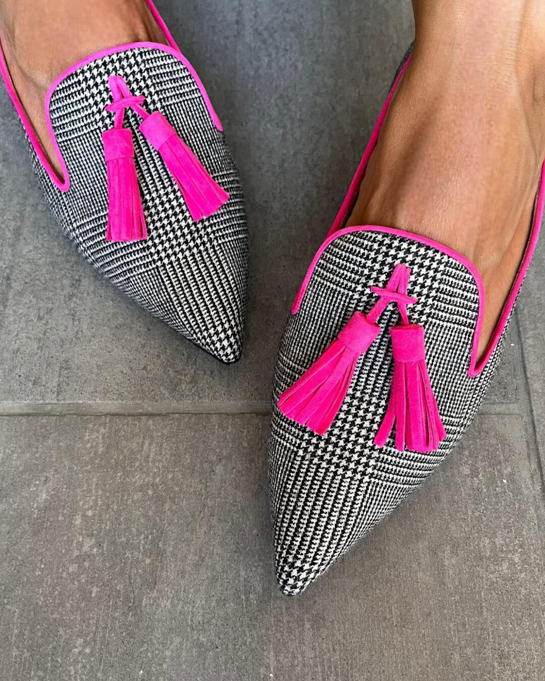 Pointed-Toe Loafers with Neon Fringe