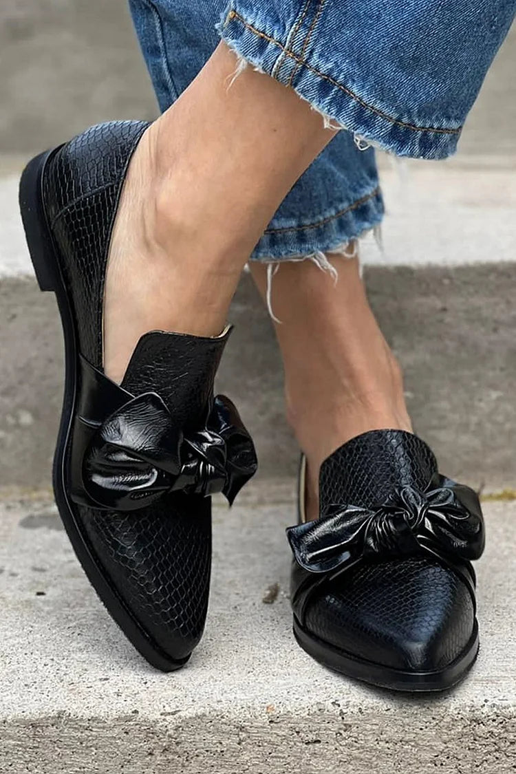 Black Loafers with Glossy Bow