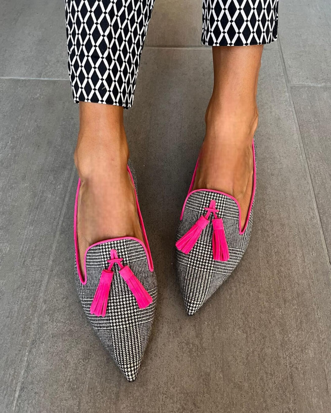 Pointed-Toe Loafers with Neon Fringe