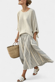 Lotte – Comfortable Relaxed Blouse & Striped Midi Skirt