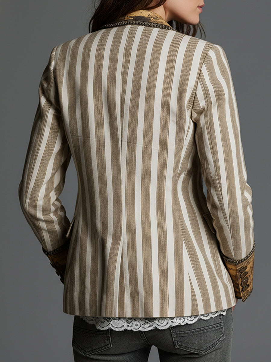Boho Striped Printed Lapel Blazer