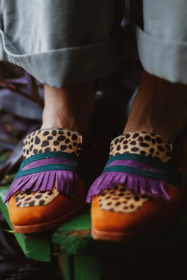 Loafers with Fringe and Animal Print
