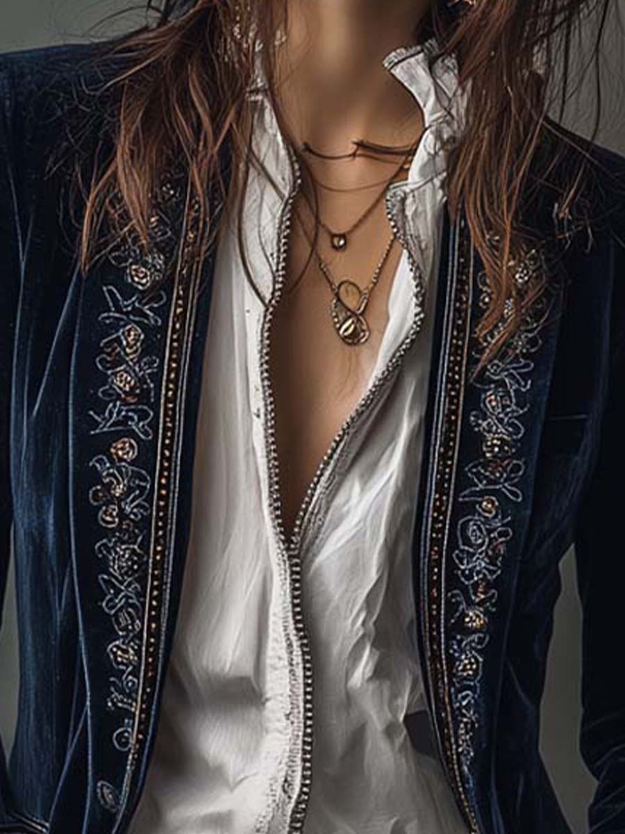 Vintage Navy Embroidered Longline Jacket