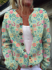 Floral Pattern Print Buttoned Cardigan