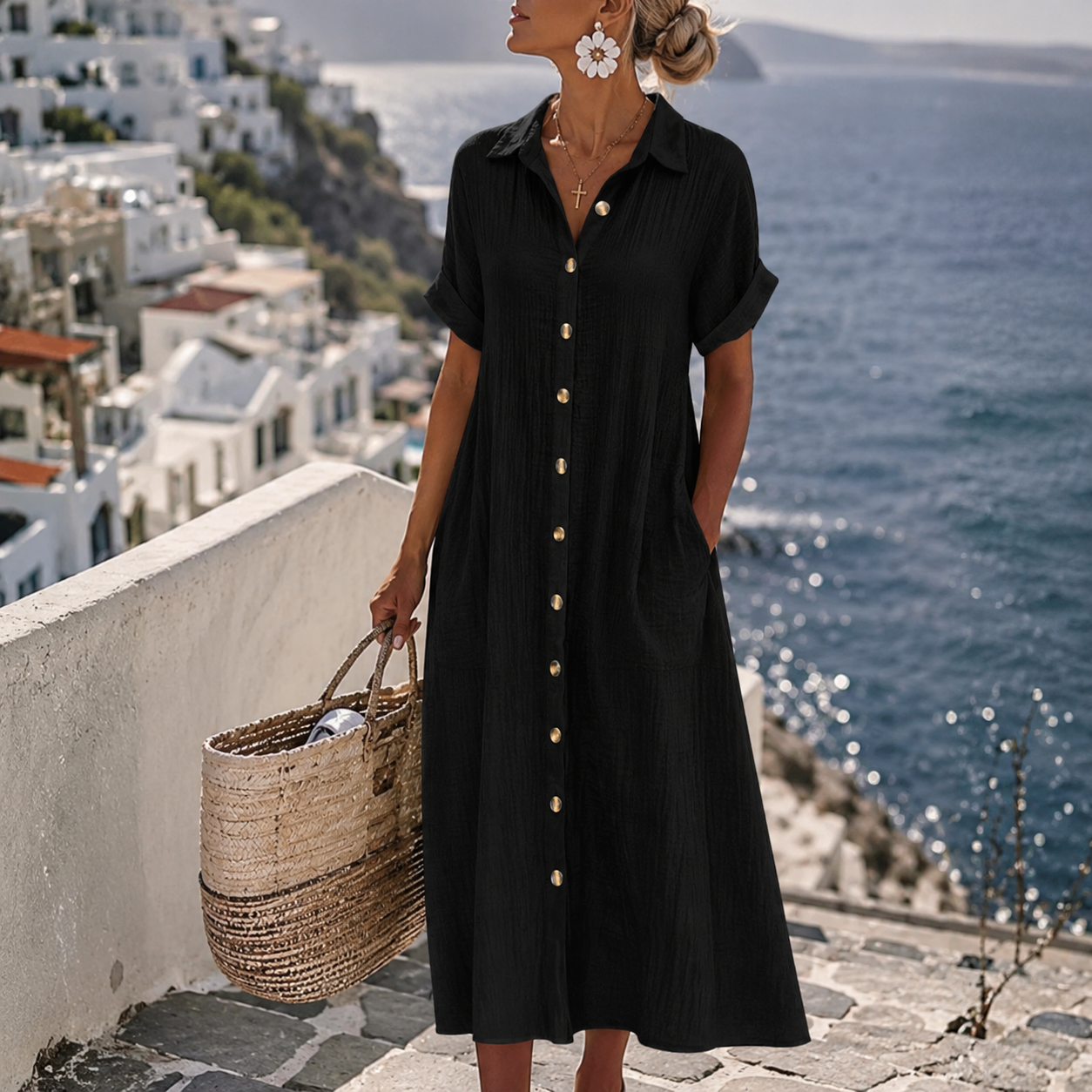 Livia™ | Breezy Button-Front Summer Midi Dress