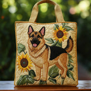 German Shepherd with Flowers Quilted Bag