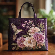 Purple Hummingbirds and Orchids Quilted Bag