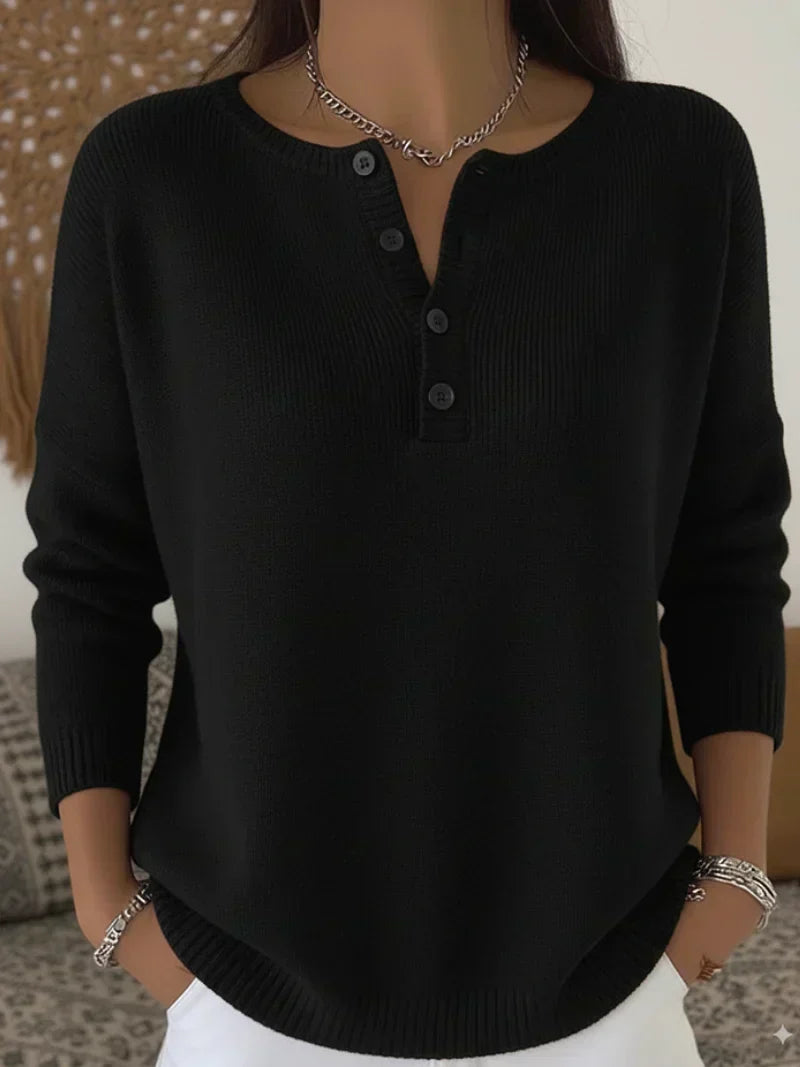 Helena - Henley Button-Up Knit Sweater