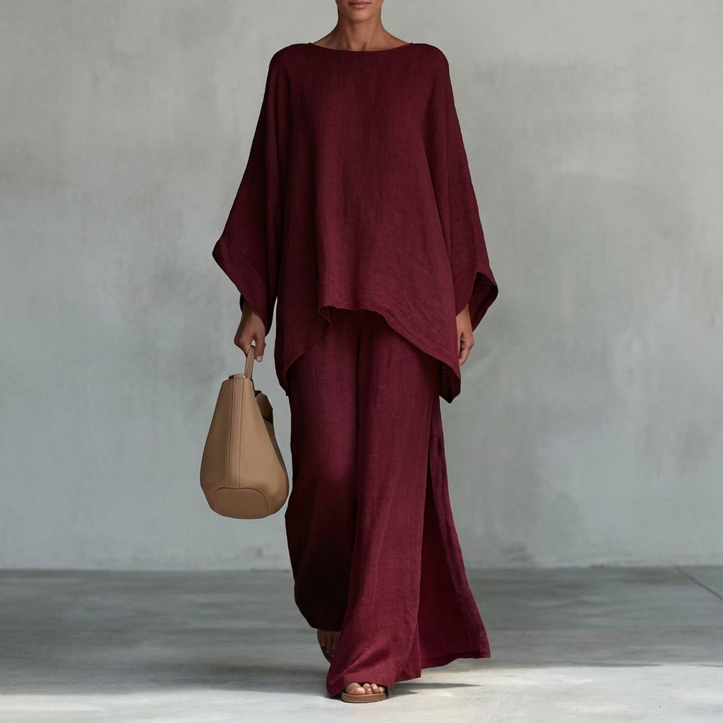 Christine – Long Sleeve Two-Piece Set with Wide-Leg Trousers