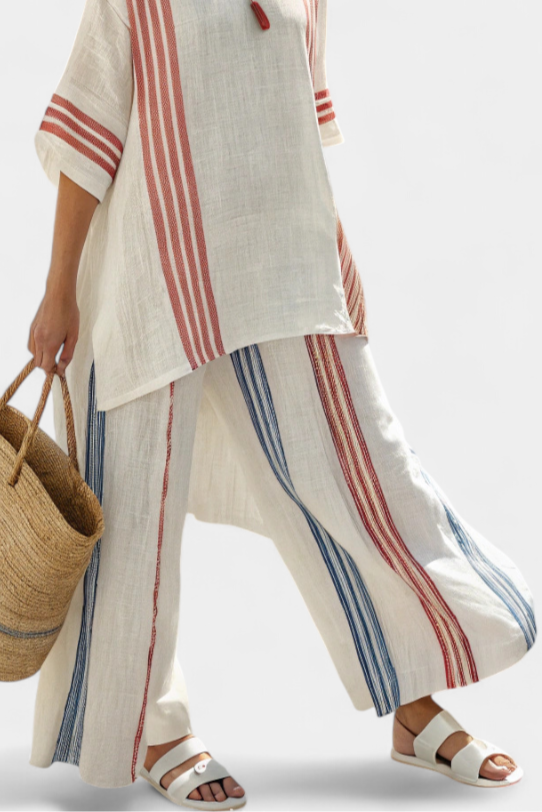 Yara | Refined Multicoloured Striped Top & Mediterranean Trousers