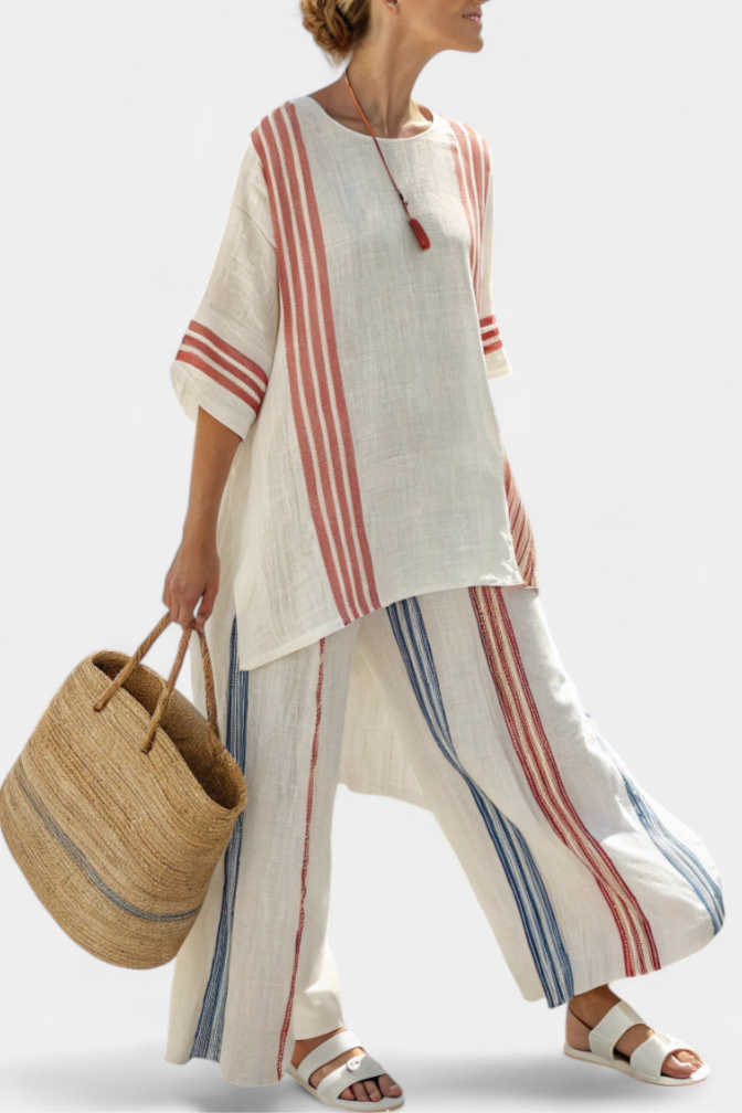 Yara | Refined Multicoloured Striped Top & Mediterranean Trousers