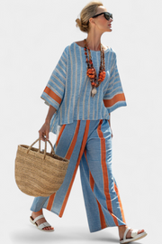 Elise | Refined Terracotta Striped Top & Trousers