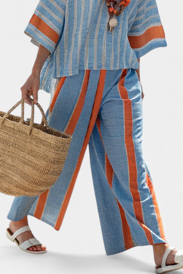 Elise | Refined Terracotta Striped Top & Trousers