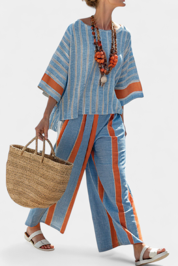 Elise | Refined Terracotta Striped Top & Trousers