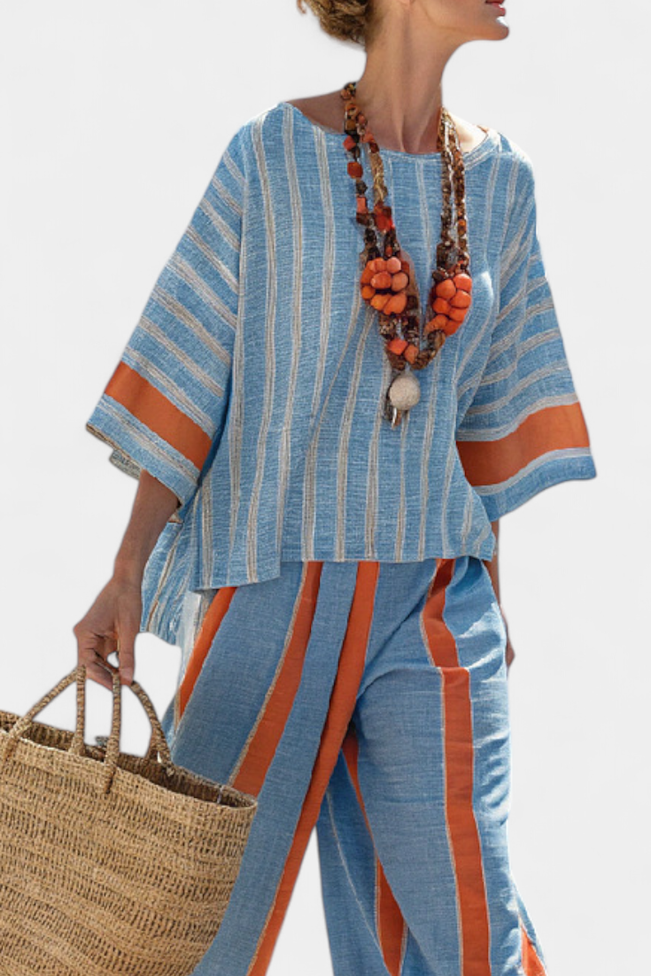 Elise | Refined Terracotta Striped Top & Trousers