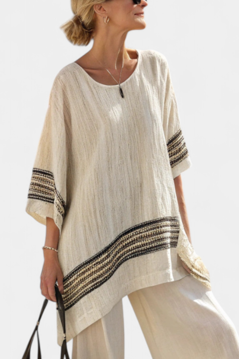 Amber | Elegant Black Striped Top & Flowing Trousers