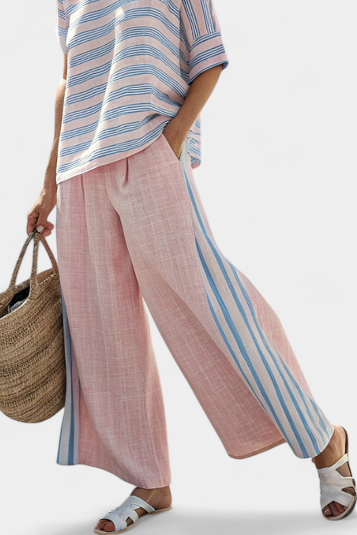 Lynn | Elegant Pink & Blue Blouse & Soft Trousers