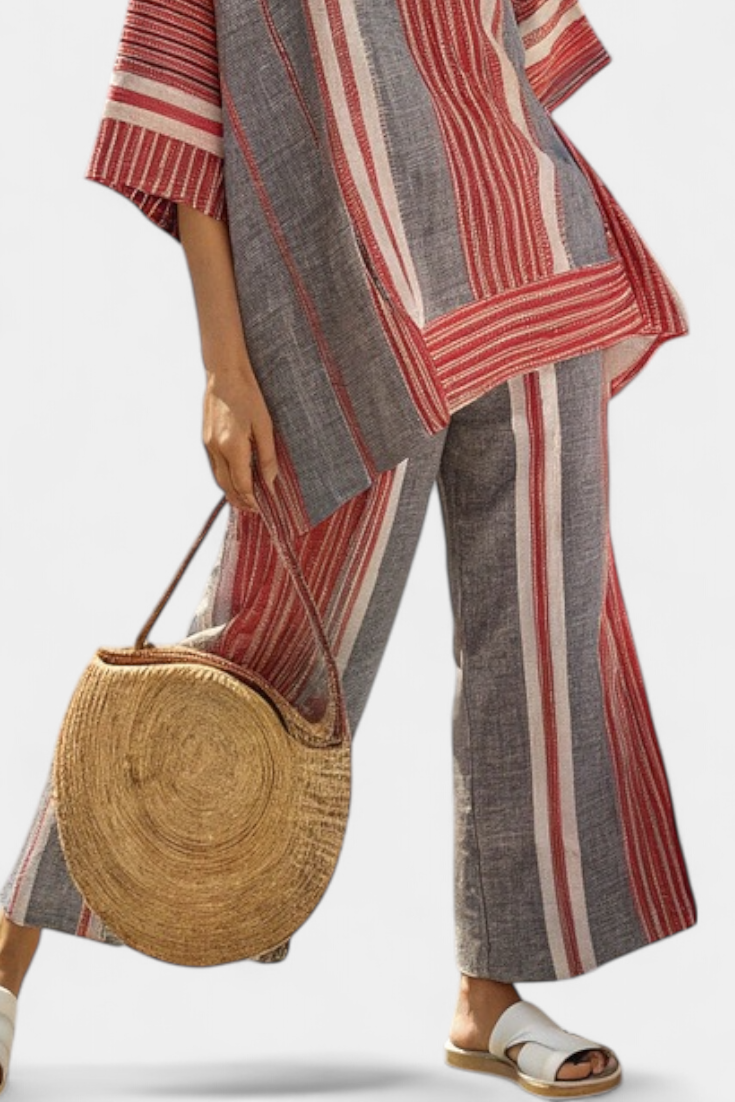 Emma | Elegant Coral Grey Top & Wide-Leg Trousers