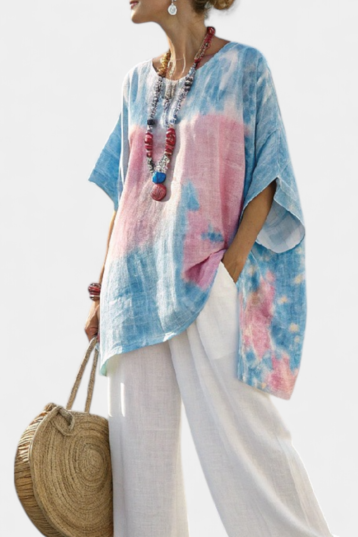 Lisa | Comfortable Relaxed Linen Top & Striped Bamboo Trousers