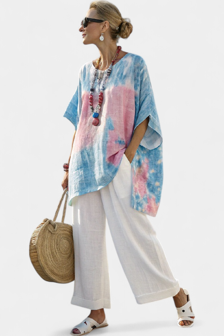 Lisa | Comfortable Relaxed Linen Top & Striped Bamboo Trousers