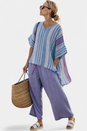 Demi | Elegant Lavender & Sky Blue Top & Trousers