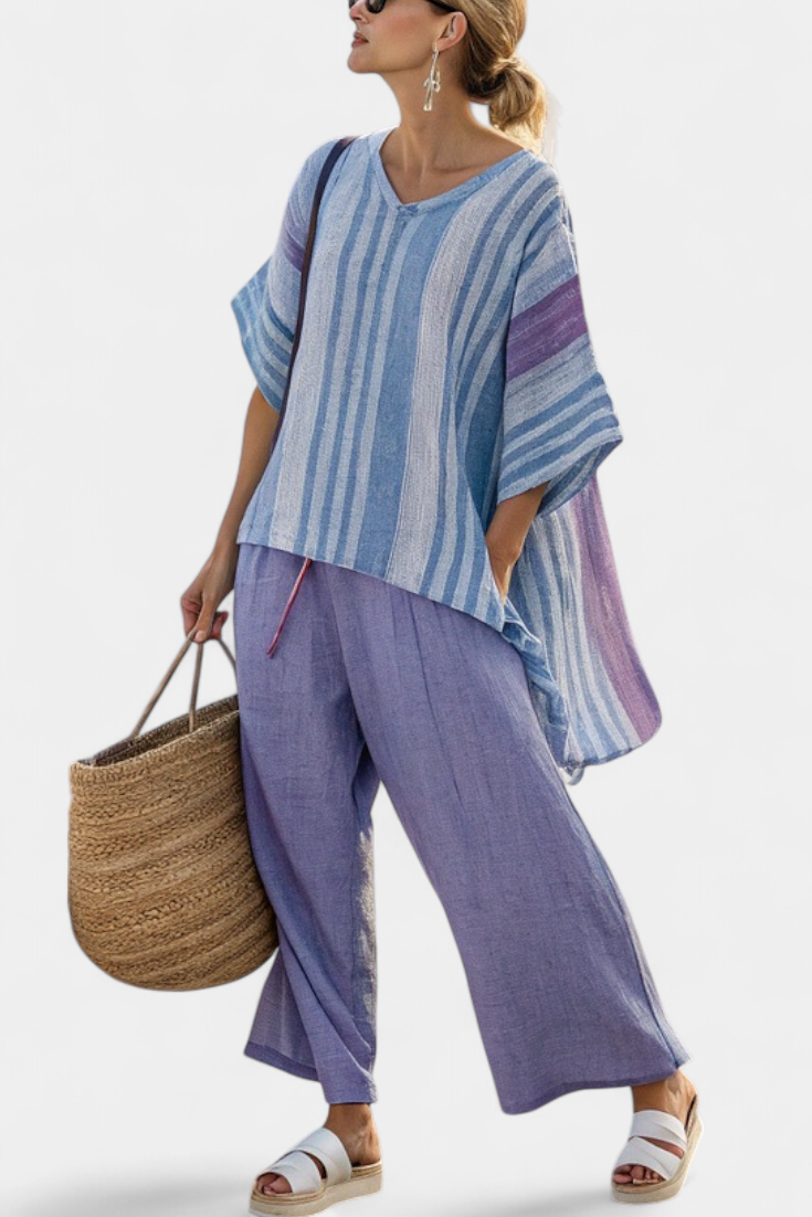 Demi | Elegant Lavender & Sky Blue Top & Trousers