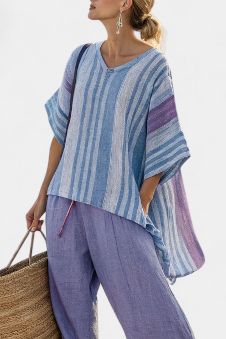 Demi | Elegant Lavender & Sky Blue Top & Trousers