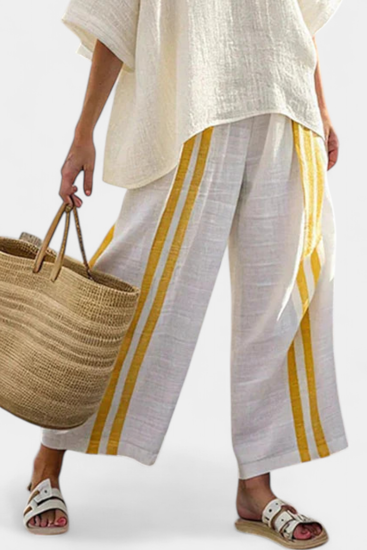Ilse | Elegant Yellow Striped Top & Wide-Leg Trousers