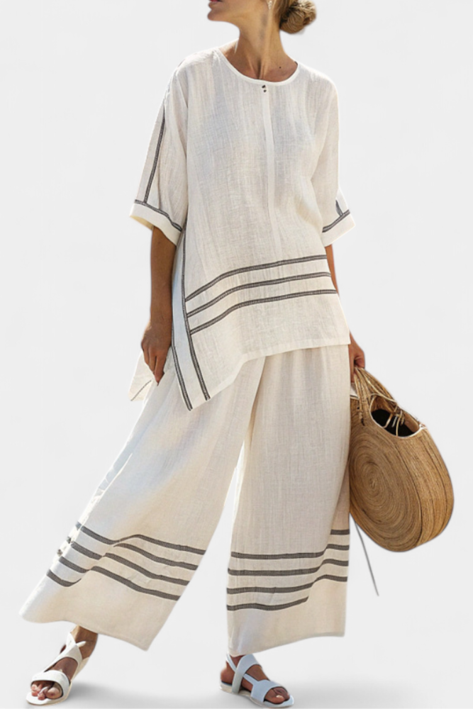 Roos | Refined Asymmetric Striped Top & Statement Trousers