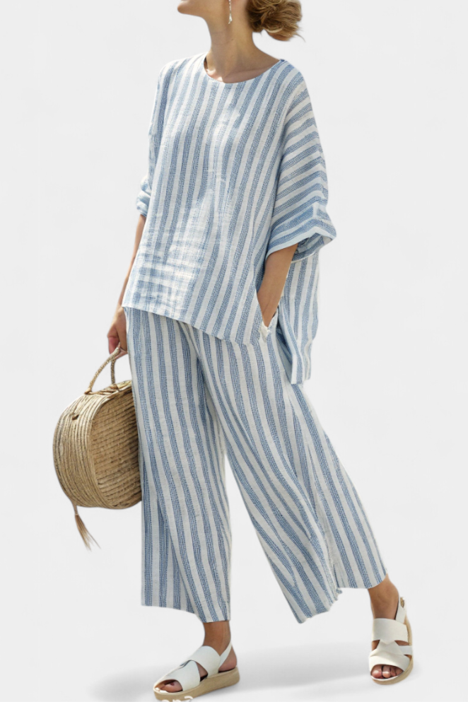 Tess | Refined Blue Striped Top & Relaxed Trousers