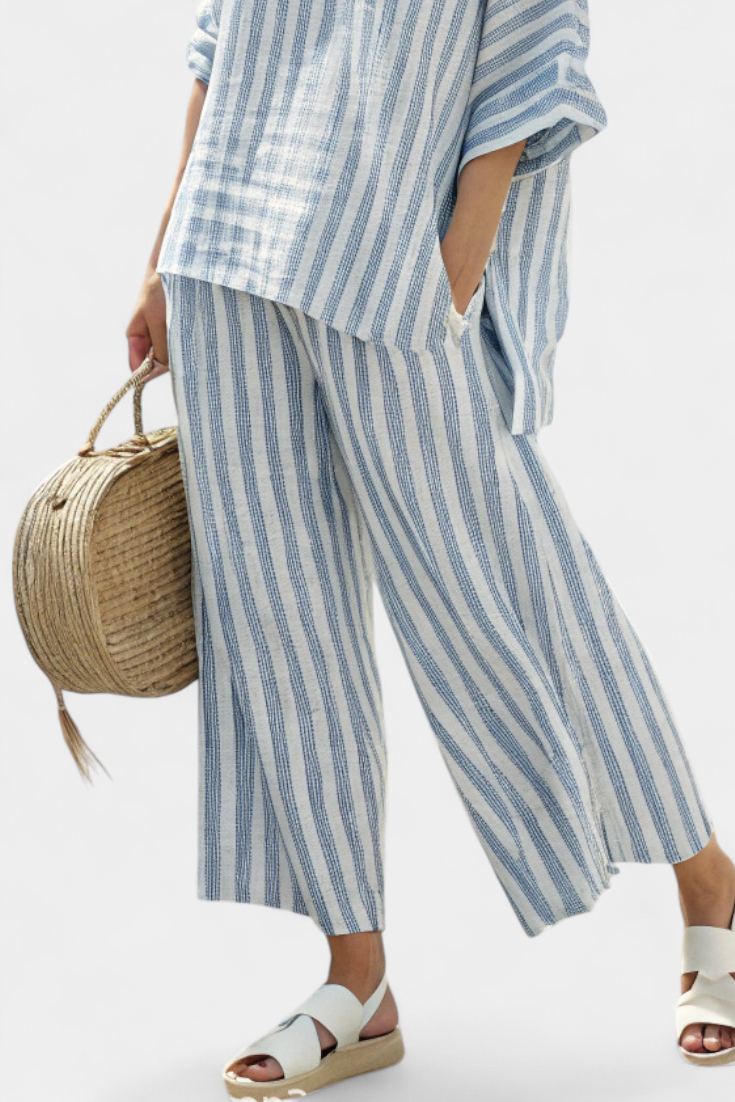 Tess | Refined Blue Striped Top & Relaxed Trousers