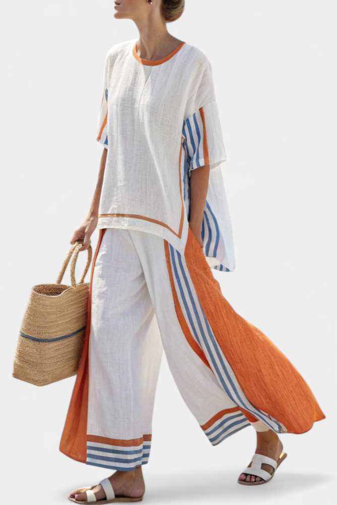 Nina – Comfortable Wide-Leg Striped Trousers & Top