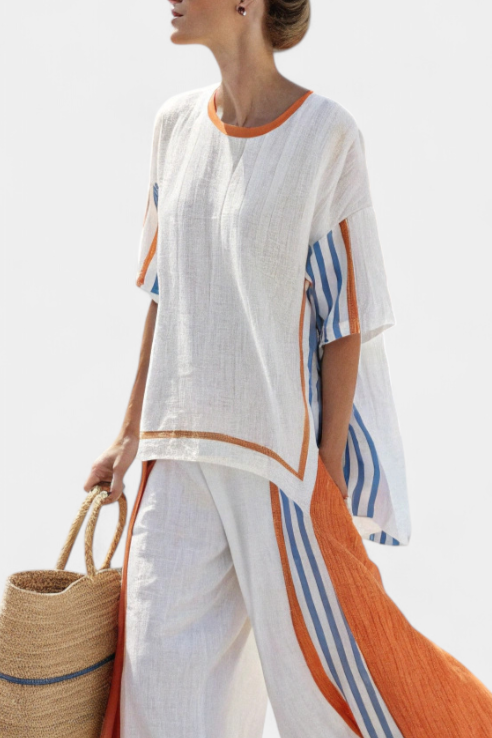 Nina – Comfortable Wide-Leg Striped Trousers & Top