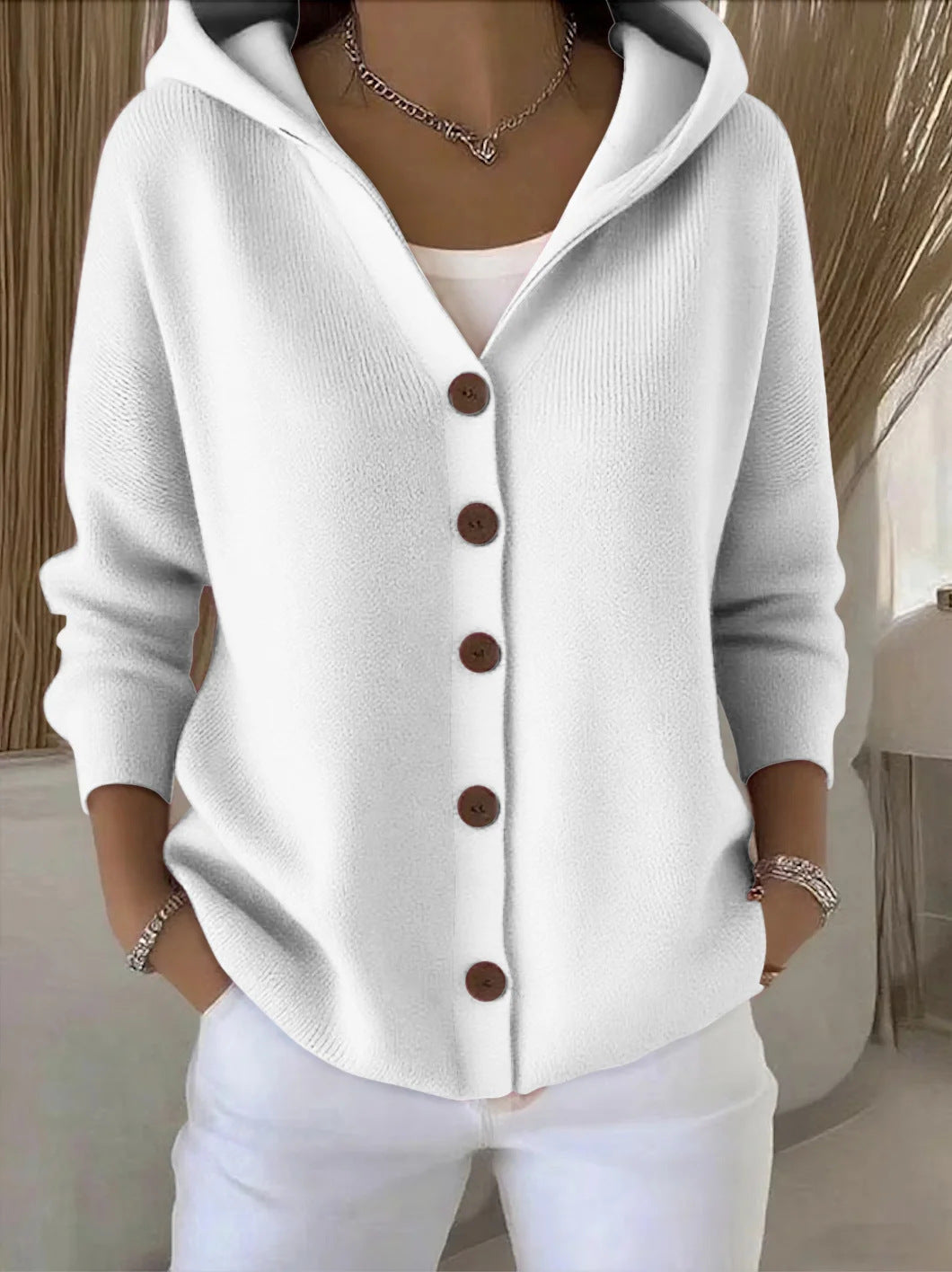 Darienne - Hooded Button-Up Knit Cardigan