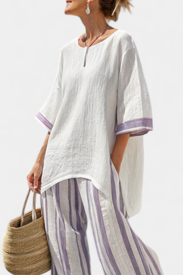 Evi – Comfortable Relaxed Blouse & Striped Bamboo Trousers