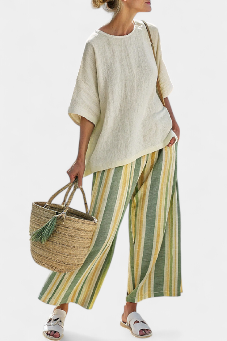 Zoë | Refined Top & Striped Trousers