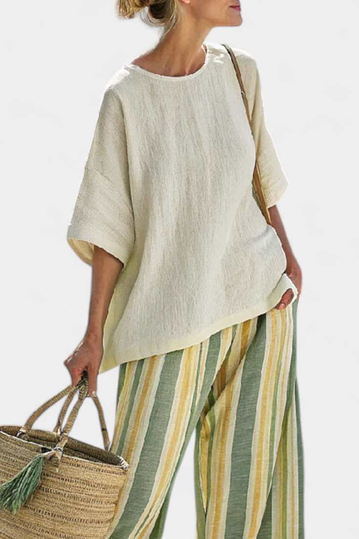 Zoë | Refined Top & Striped Trousers