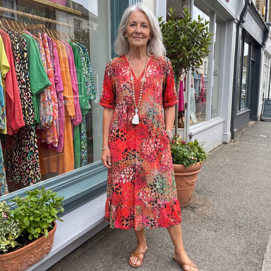 Susan - Vibrant Midi Dress with Elegant Tummy Coverage