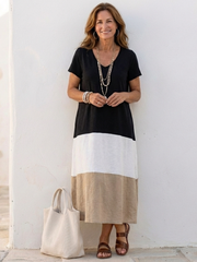 Thalia | Short Sleeve Colour Block Maxi Dress
