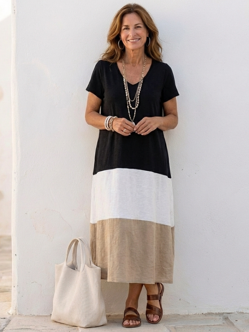 Thalia | Short Sleeve Colour Block Maxi Dress